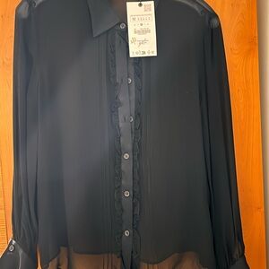 Zara Elegant Black Ruffle Front Shirt